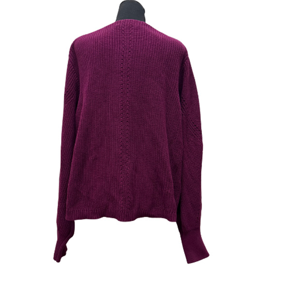 LA LIGNE NEW YORK Magenta V-Neck Cotton Sweater XL Oversized Pullover Rib Knit - Picture 7 of 7